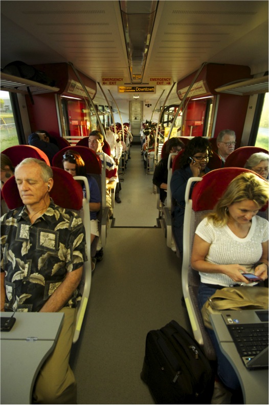 People riding train